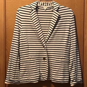 J.Crew Cotton Cream Cotton Blazer w/ Navy Stripes